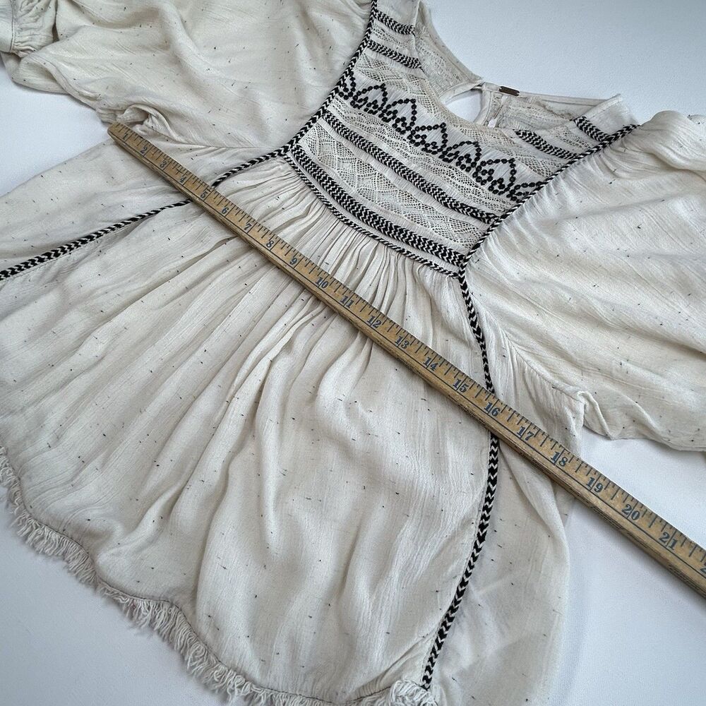Free People Cyprus Avenue Embroidery Peasant Blouse Ivory Balloon Sleeve Size XS - Picture 5 of 13